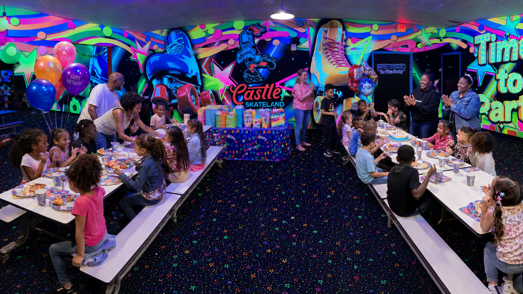 Small party room with glow lighting